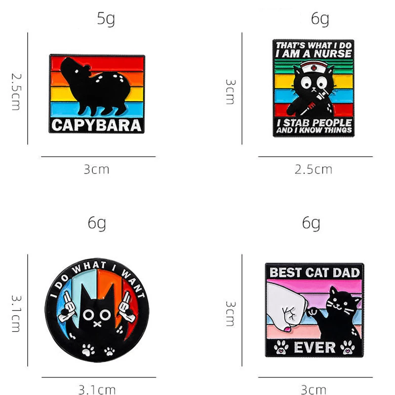 Bonito broche de gato negro de arcoíris, jeringa para médico, enfermera, gato, punzón de pistola de mano, capibara, insignia de Metal de Animal creativo, Pin Punk, regalo de joyería