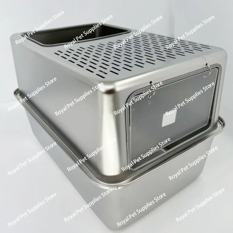 Pet stainless steel extra-large cat litter box, plus high anti-litter cat toilet anti-splash, easy to clean cat supplies