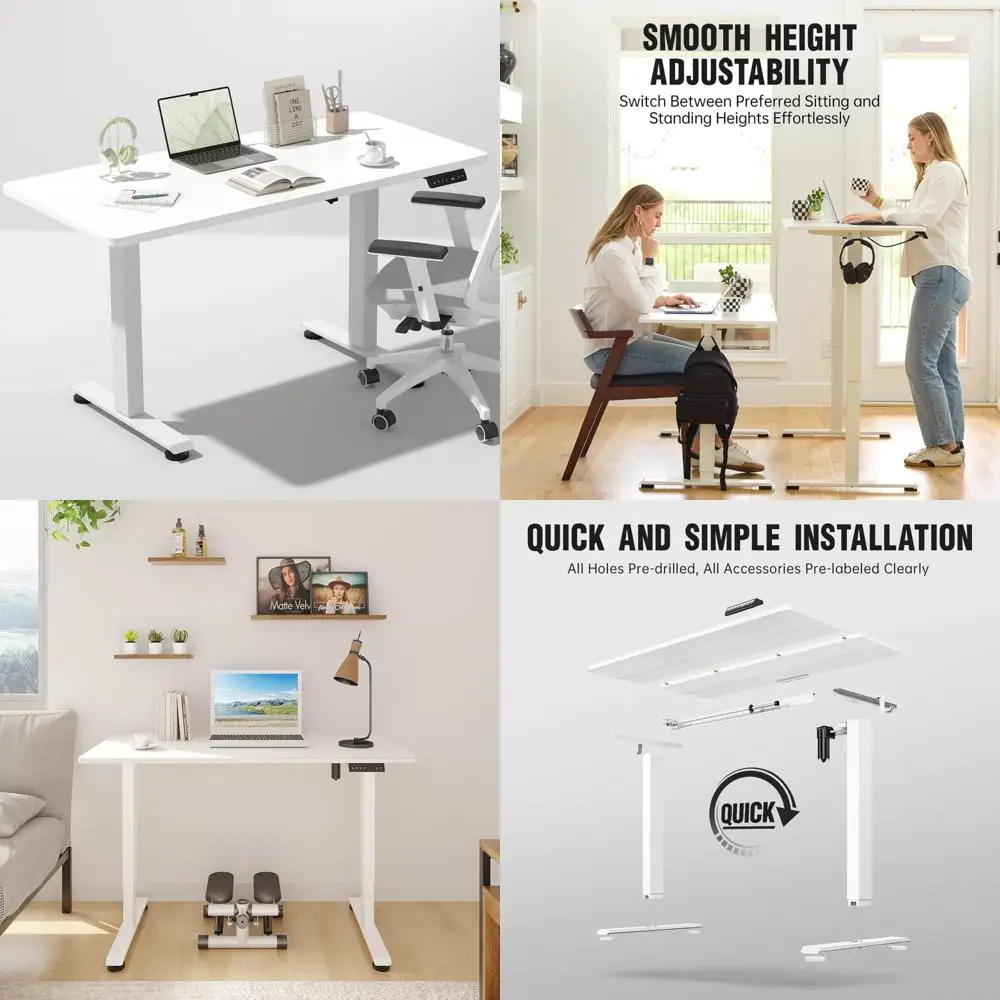 47.2 inch electric standing desk, height adjustable sit stand up, wood desktop, work home office computer pc desks, gaming writ