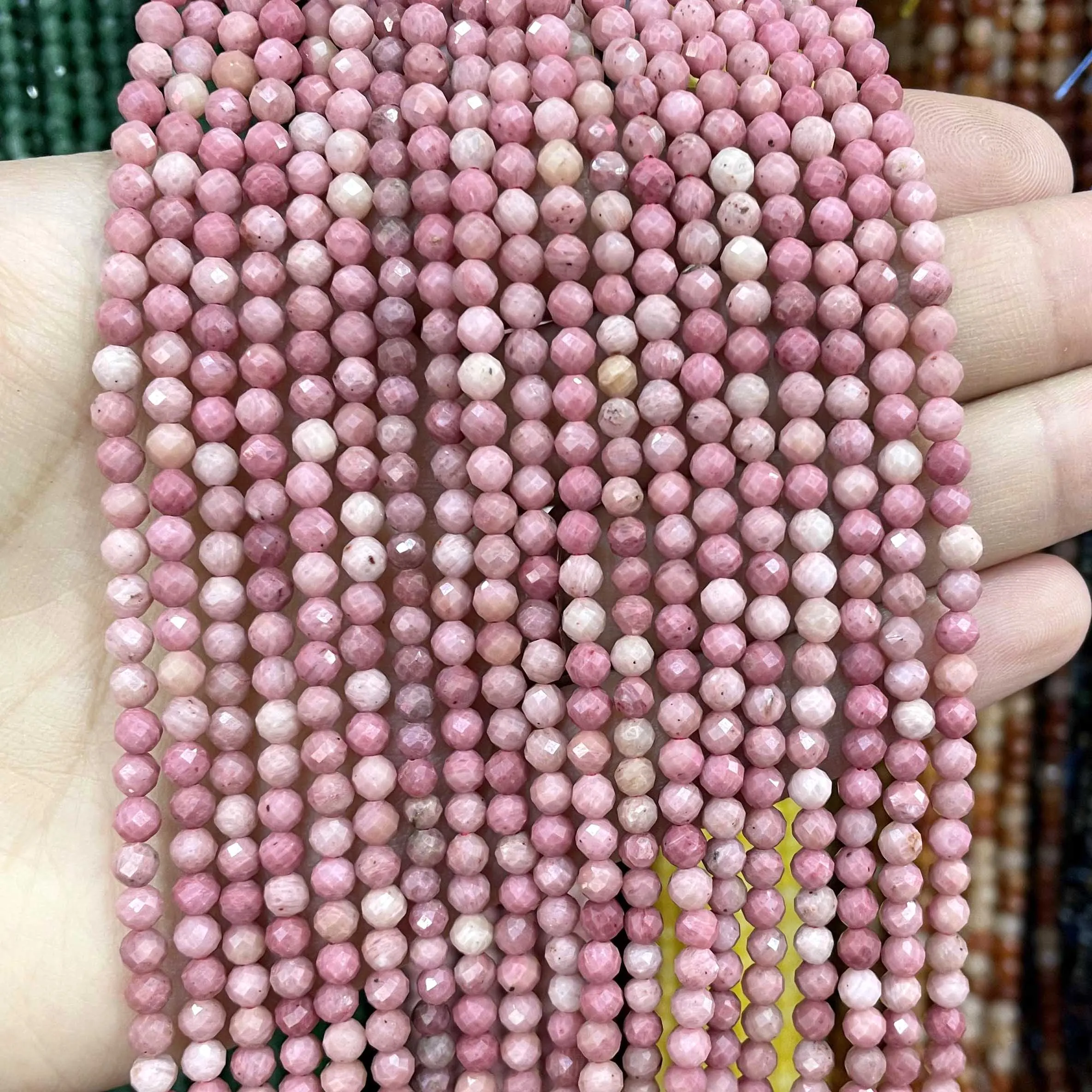 2 3 4 MM Natural Stone Faceted Rhodochrosite Small Loose Spacer Beads For Jewelry Making DIY Bracelet Earrings Accessories 15\'\'
