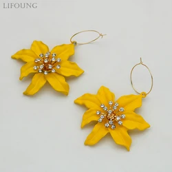 Large Metal Yellow Petal Flower Earrings For Women Spring Summer Holiday Accessories Heavy Styles Wholesale Jewelry Gift 2023651