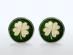 Irish Luck Mans Groom Wedding Cuff  Four Leaf Clover Vintage Sleeve Button Shirt Cufflinks Brand Fashion Glass Dome Gift