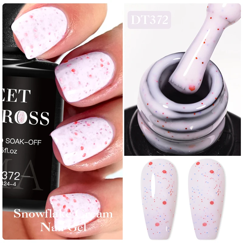 MEET ACROSS 7ML Pink Snowflake Cream Nail Gel Polish Shining Colorful Semi Permanent Soak Off UV Gel Varnishes Glitter Nail Art