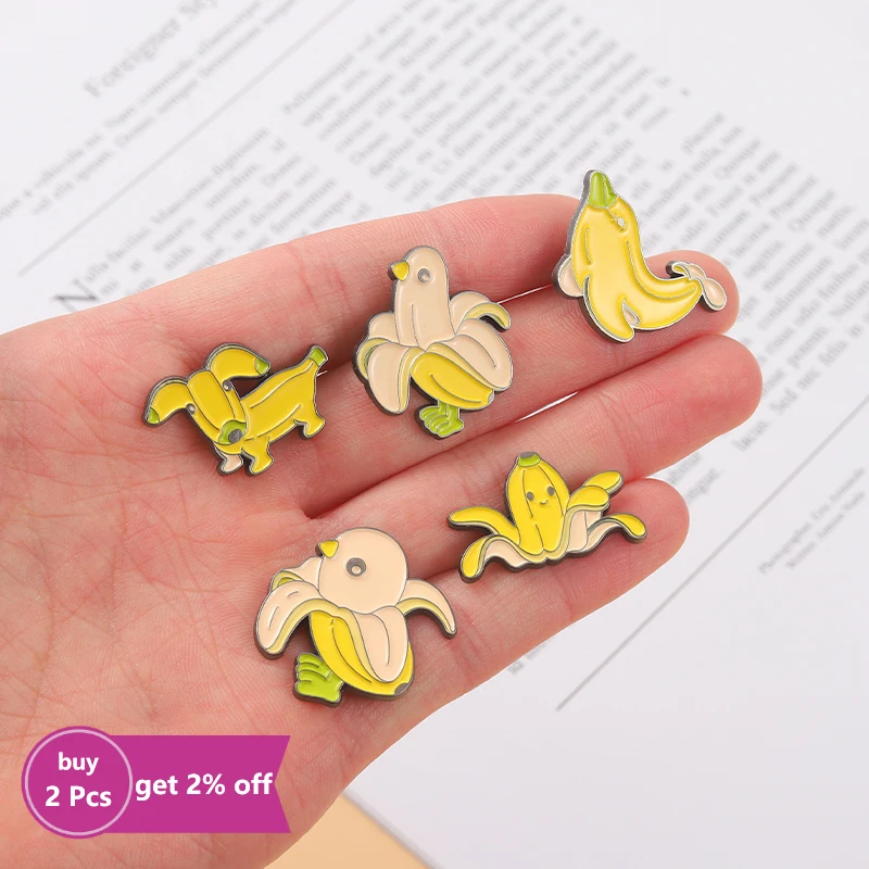 Animal Banana Enamel Pins Cartoon Animal Chick Dolphin Dog Octopus Brooches Badge Jeans Bag Lapel Pin Jewelry Gift Drop Shipping