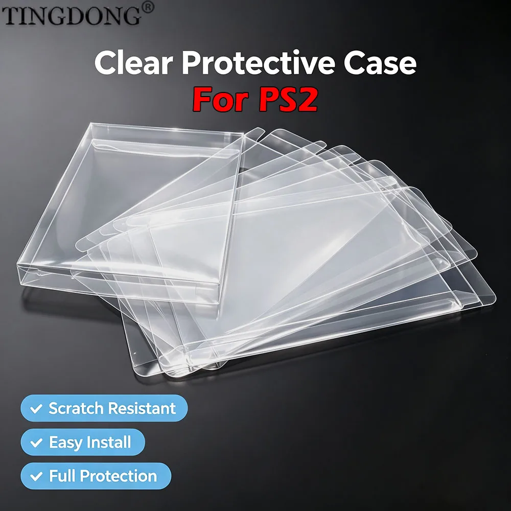 1-10PCS Clear PET Protector Case For PS2 Game Box Anti‑Scratch Transparent Display Storage Shell Cartridge Box Collection
