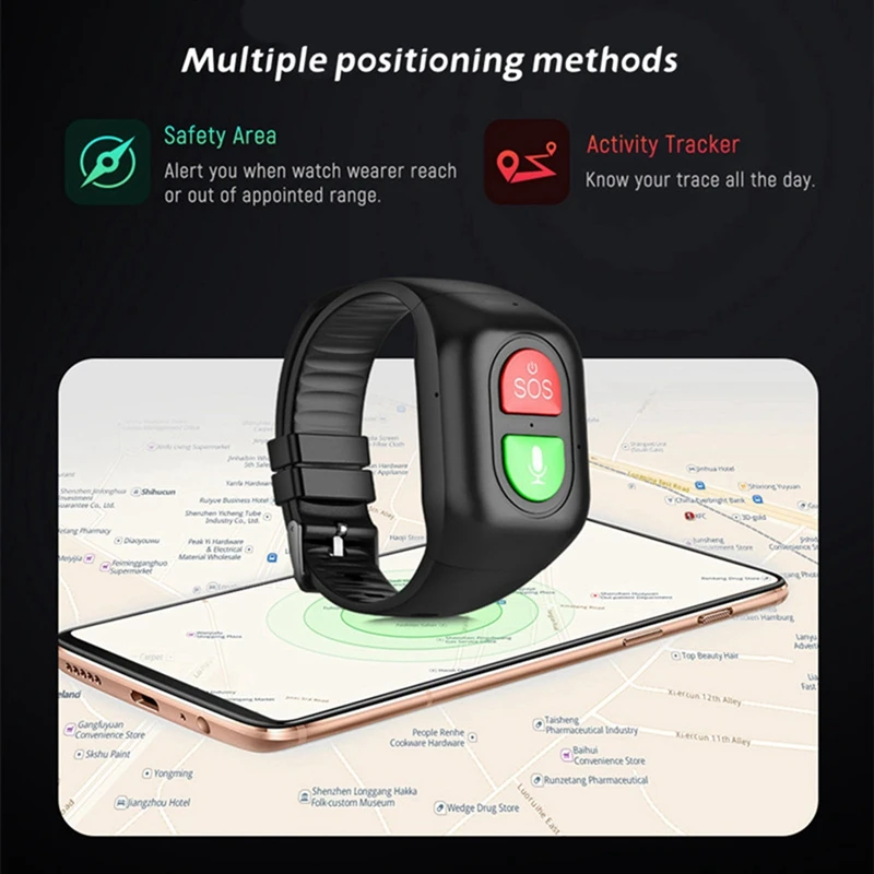 3X Elderly GPS Tracker 4G Phone Watch SOS One Key Call Anti-Wandering Tracker Sports Bracelet Heart Rate Blood Monitor