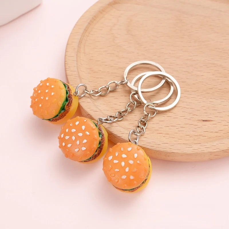 Wholesale New 50pcs Personalized resin simulation food mini hamburger keychain chain accessories gift pendant