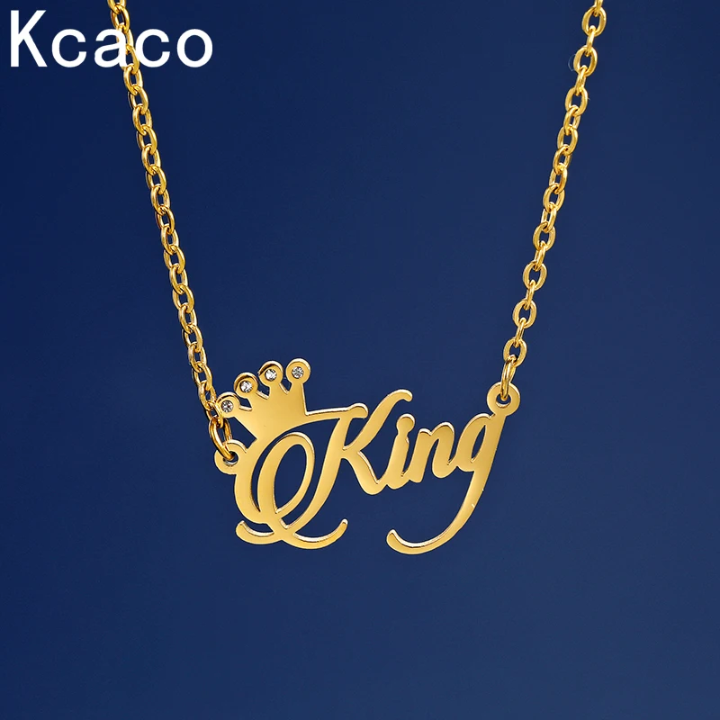 

Customized Name White Zircon Crown Necklace Stainless Steel Letter Gold Plated Romantic Pendant Chain Choker Party Women Gift