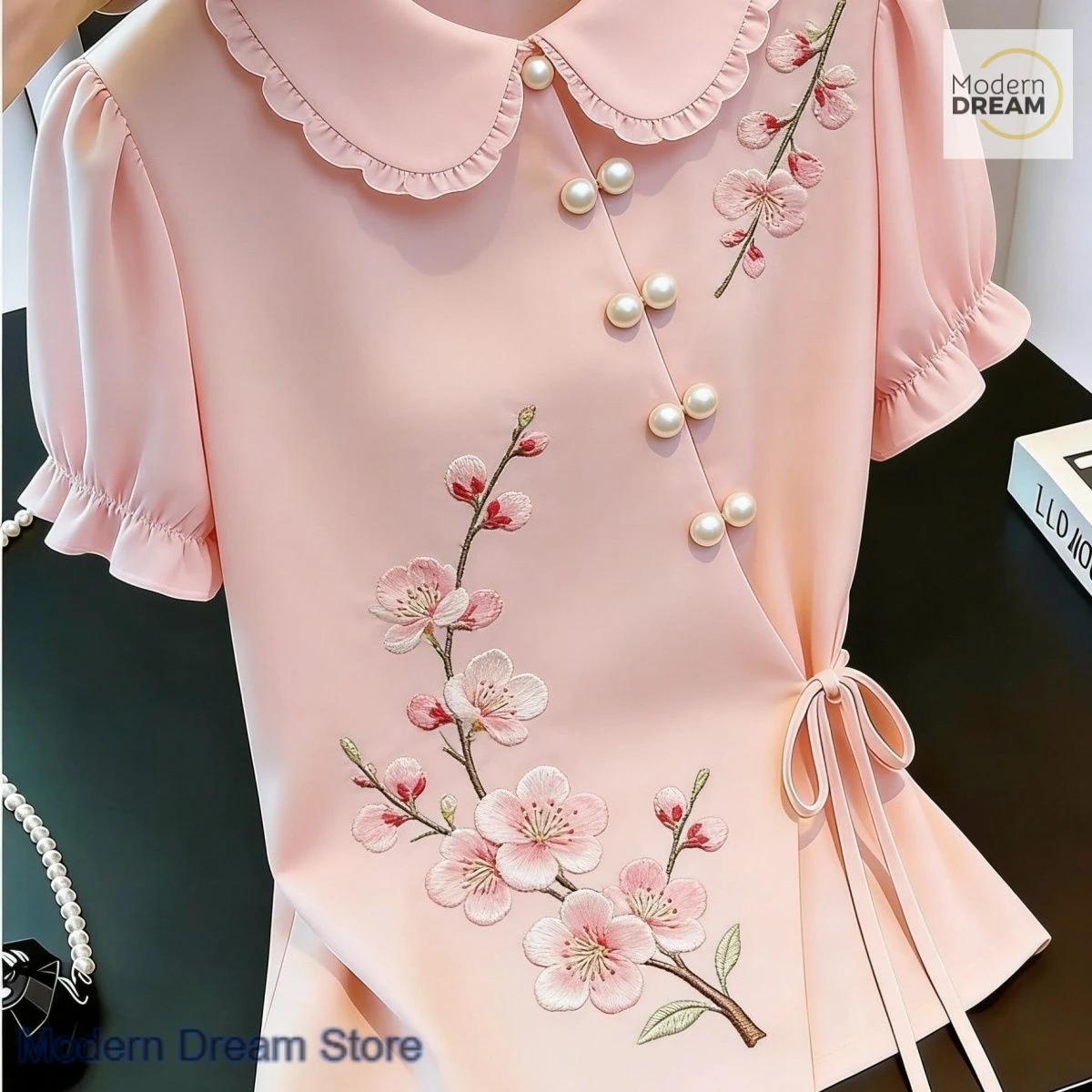 Chinese national wind pink gentle wind shirt women's spring and summer new design exquisite age-reducing versatile casual top