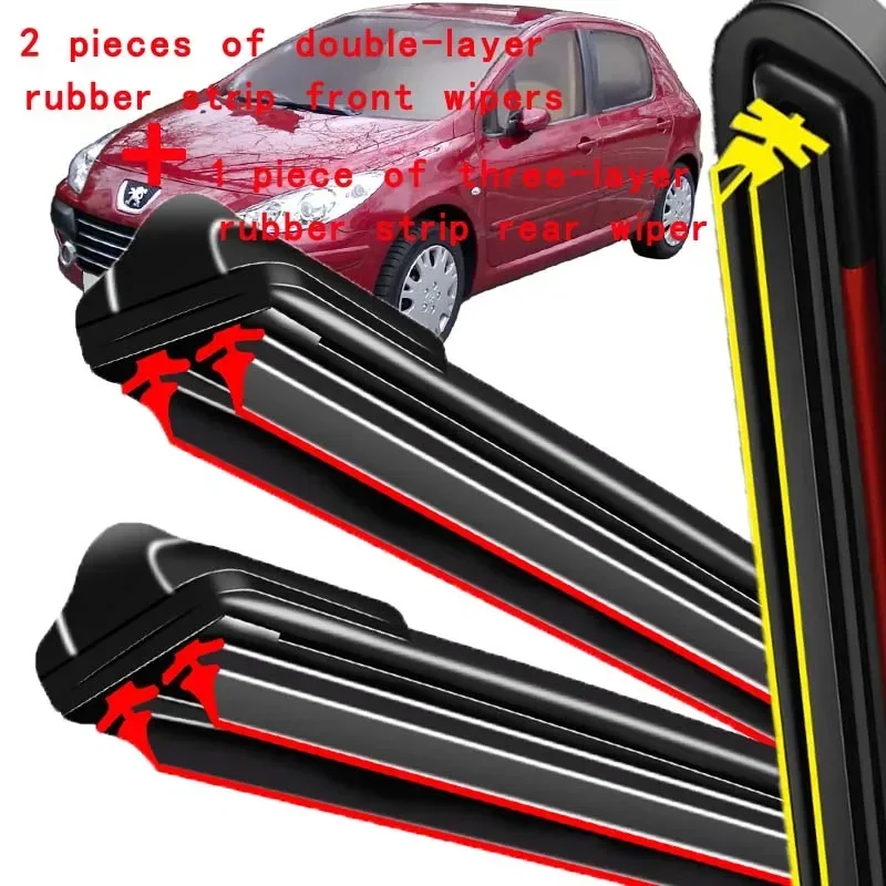 Wiper Front & Rear Wiper Blades Set For Peugeot 307 2005 2006 2007 Windshield Windscreen Front Rear Window 28"+26"+14" 2