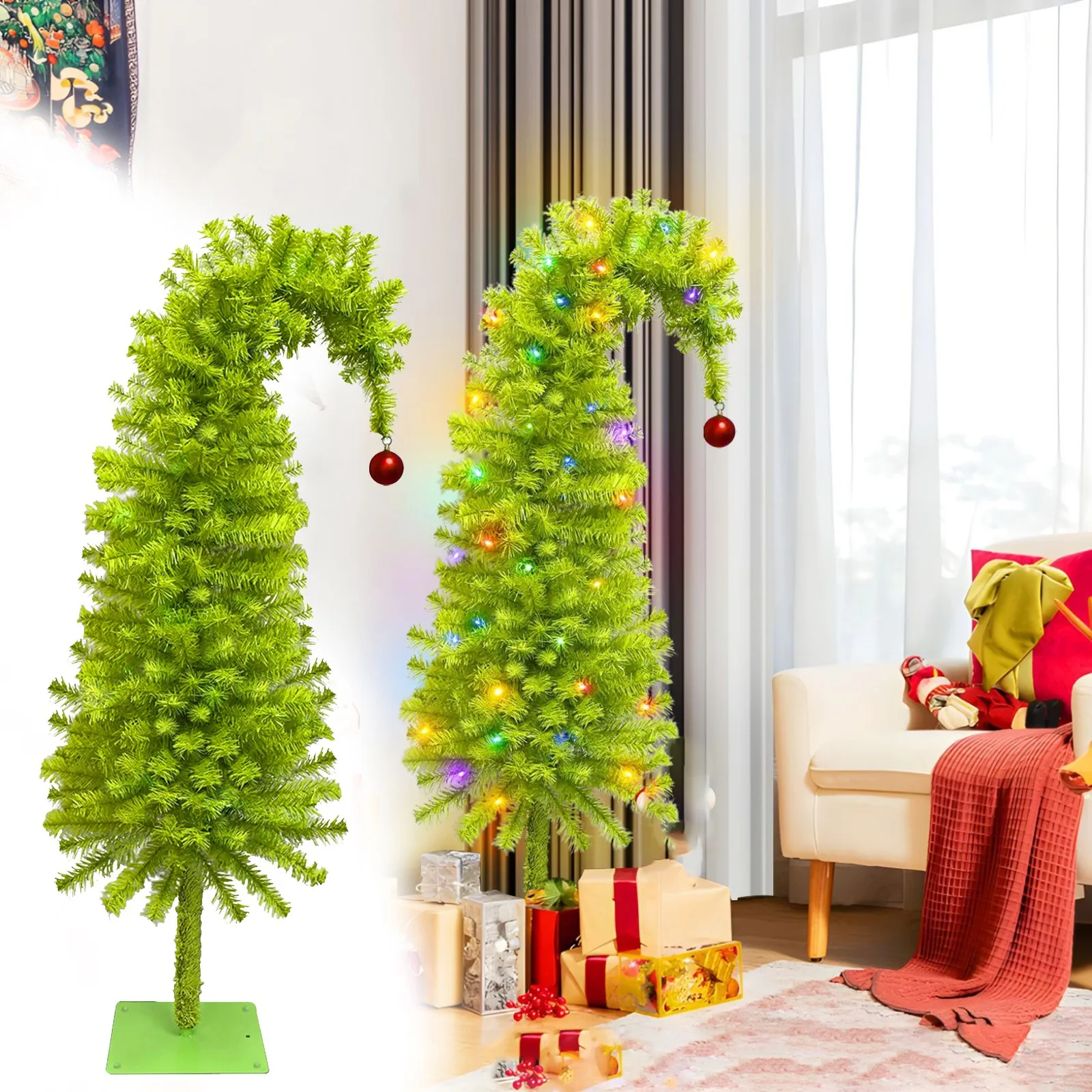 90CM Crooked Head Artificial Christmas Tree Christmas Tree Christmas Party Family Decoration PVC Material Green Crooked Neck