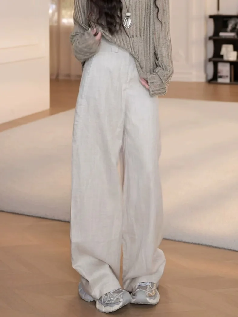 

Льняные брюки Yanyan Summer New Casual с широкими штанинами и прямым кроем для женщин, универсальные, модель YY5023, с завышенной талией