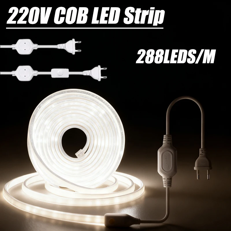 

Waterproof COB LED Lights Strip 220V COB Light LED Room Decoration EU Plug 288 LEDS For Room Kitchen Outdoor Garden lighting LED