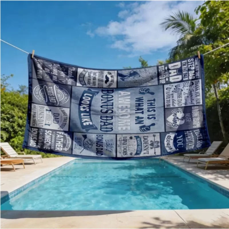 Oversized Microfiber Beach Towel, Father's Day Bonus Dad Quote Print, Quick Dry Sand Resistant, for Beach Pool Vacation