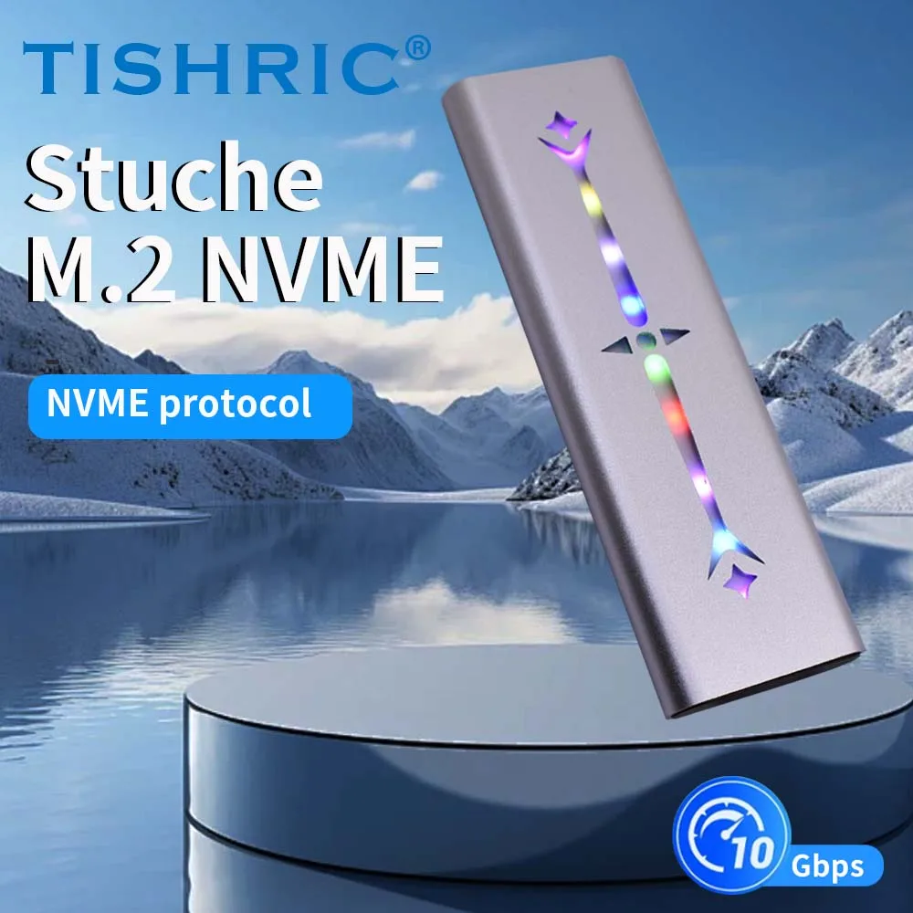 TISHRIC M.2 SSD Case NVME External Hard Drive Box Type-C 1.8 Inch Mobile SSD ​RGB Enclosure Support for Phone or PC Win/Mac/LIUX