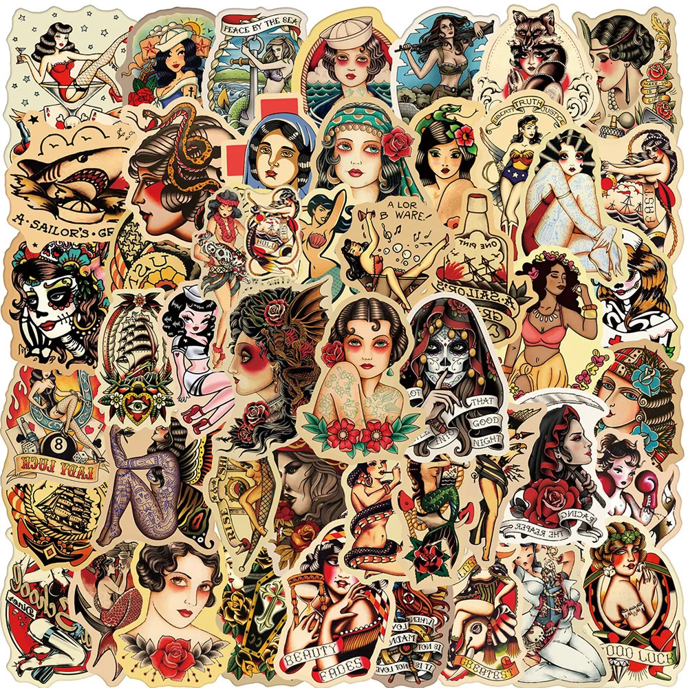 10/30/50pcs Vintage Sexy Pin Up Girl Stickers Decal Skateboard Laptop Phone Car Motorcycle Bike Luggage Cool Waterproof Sticker