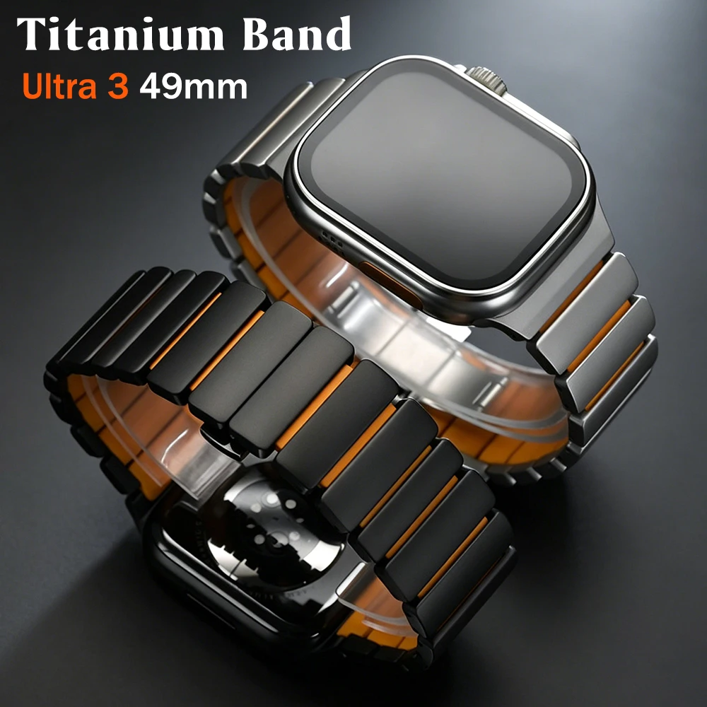 

Роскошный титановый ремешок для Apple Watch Ultra 3 2 49 мм, металлический браслет для Iwatch 11 10 46 мм, 9 8 7 45 мм, 6 5 4 SE3 44 мм, резиновый ремешок
