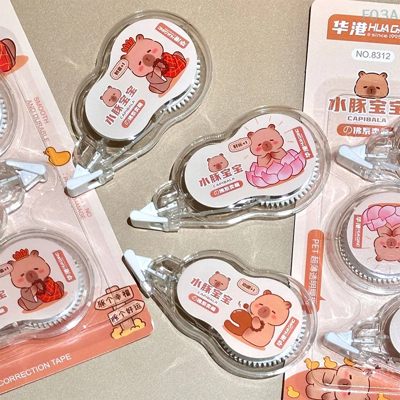 3 Stuks Leuke Cartoon Capybara Corrector Kawaii Correctie Tape Decoratie Stickers Student Briefpapier Kantoorbenodigdheden Geschenken