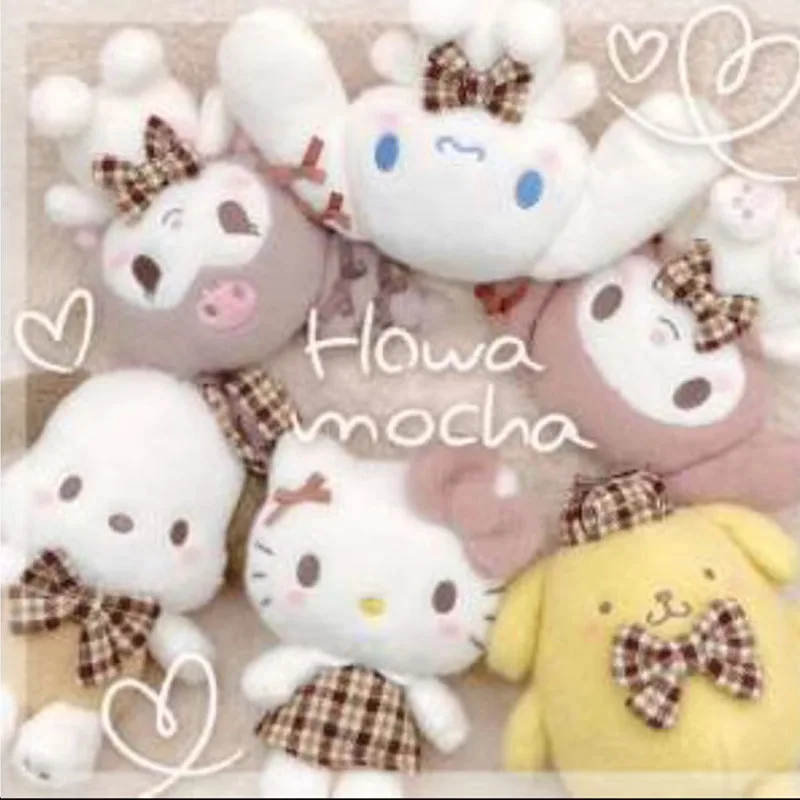 

Sanrio Mocha Color Plaid Series Plush Doll Kitty Melody Cinnamoroll Kuromi Pompom Purin Hanging Decorative Ornaments Keychain