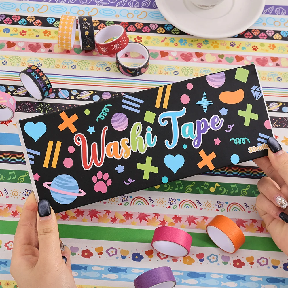 30 Rolls Colorful Washi Tape Set 2M(2.2 yards) Length Decorative Masking Tapes Perfect for Scrapbooking DIY Crafts Gift Wrapping