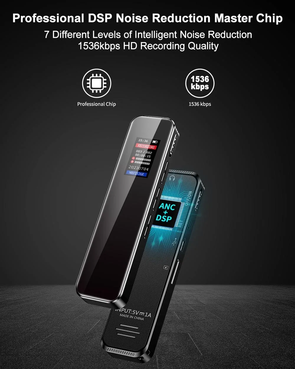 32GB Memory Digital Voice Recorder Voice Activated Recorder Playback, Portable Audio Recorder Recording Device AI Noise PQ134