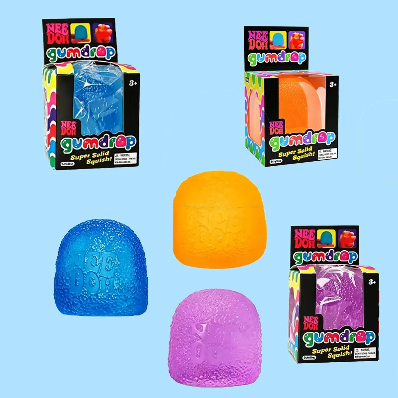 

Needoh Gumdrop Toy Blue Squish Shaped Clear Textured Rubber Non Toxic Fidget Relax Stress Autism ADHD Sensory Adult Toy Gift