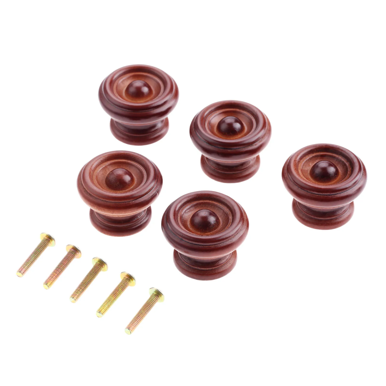 5 szt. Okrągłe drewniane pokrętło ze śrubami uchwyty meblowe do szafki do szuflady gałki i uchwyty drzwi do kredensu kuchennego drewna ściąga okucia