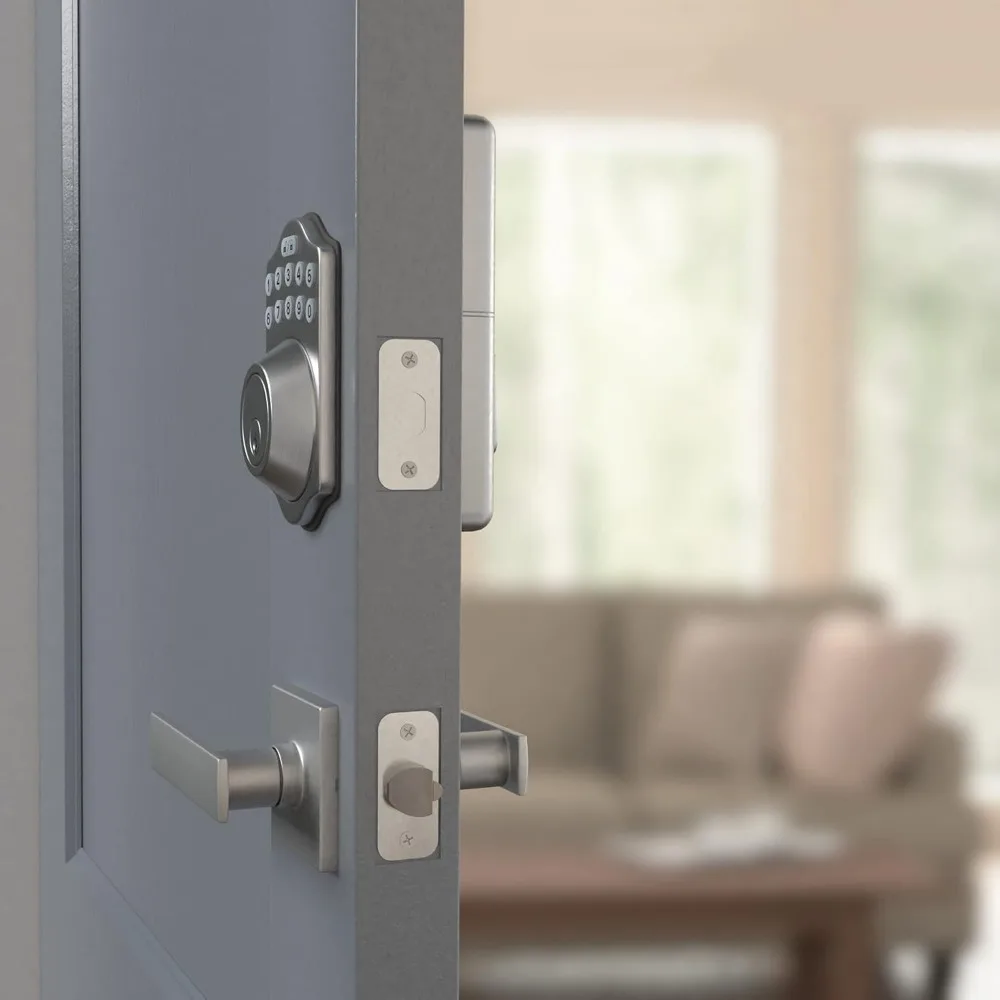 

Contemporary Electronic Keypad Deadbolt Door Lock with Passage Lever, Satin Nickel, 4.56 x 3.01 x 0.1 inches (LxWxH)