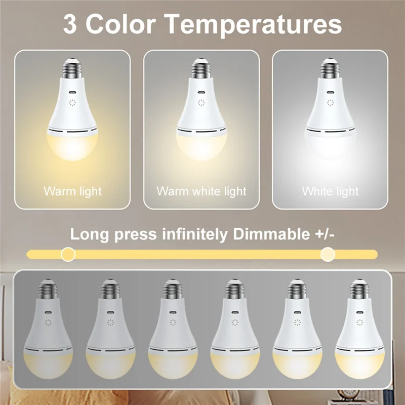 ABMO-bombilla LED recargable por USB, atenuación táctil inteligente, interruptor de sincronización remota de temperatura de 3 colores para exteriores y hogar, 1 unidad