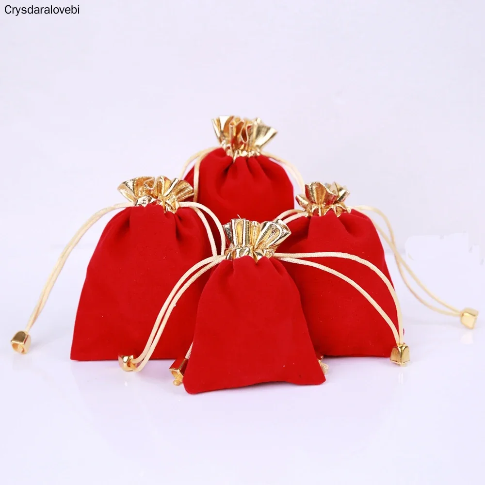 50 pcs/lot Three Size High Quality Black Velvet Drawstring Pouches Jewelry Gift Bag with string,Gold Trim velvet Packaging bags