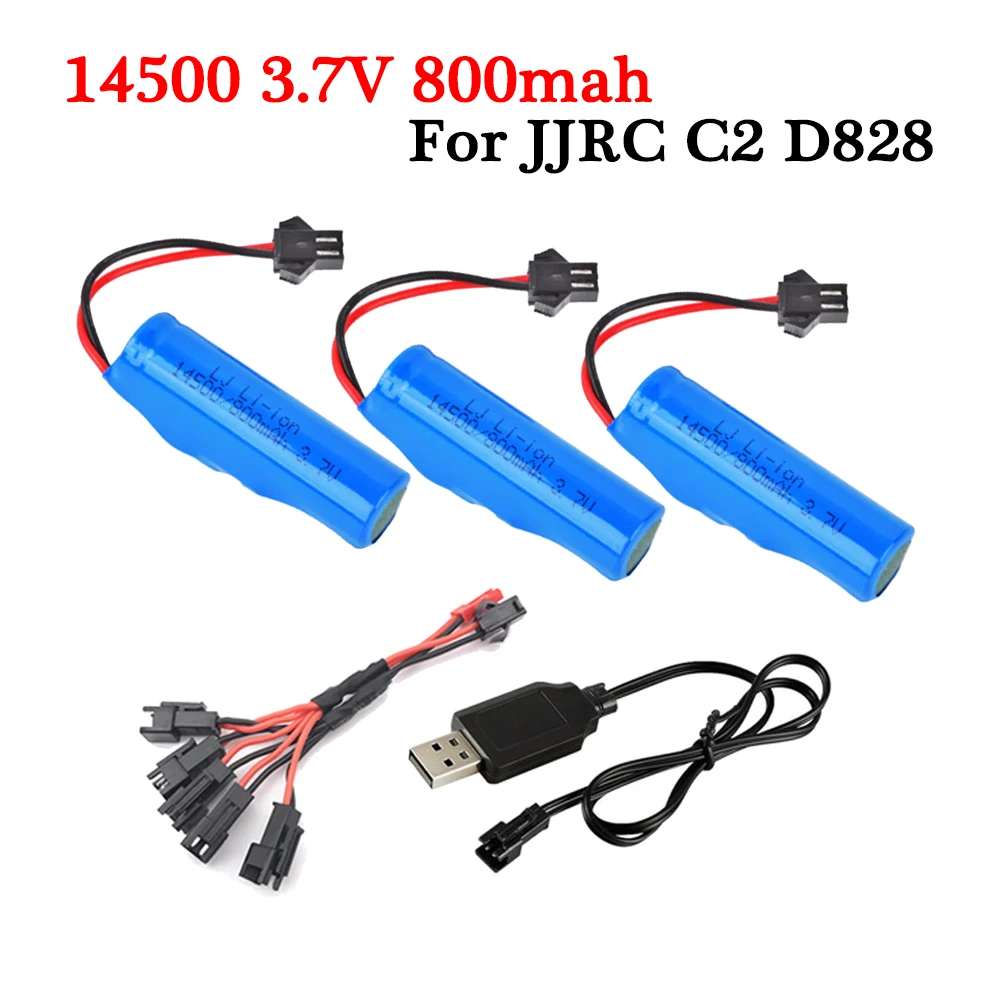 3.7v 800mah 14500 Li-ion Battery + Charger For JJRC RC Stunt Car C2 D828 Toys SM Plug RC Boat Car Water soft Gun Battery Parts