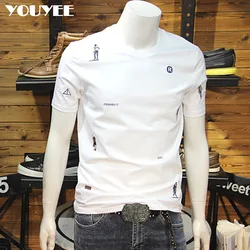 T-shirt da uomo estiva in cotone mercerizzato ricamo 2022 Slim girocollo elastico manica corta gioventù bella moda T-shirt vestiti