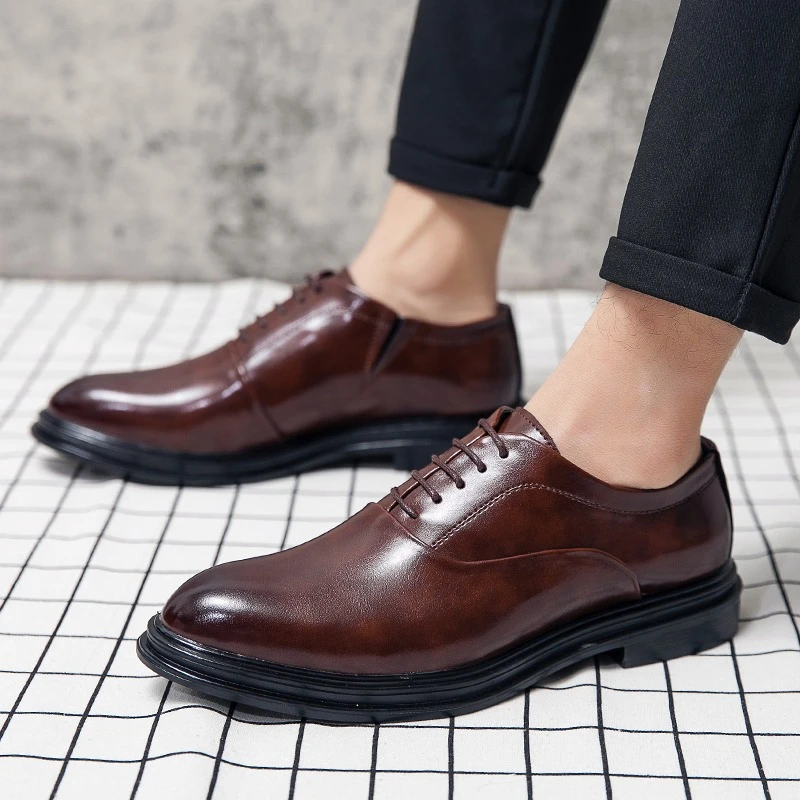 

Мужские повседневные деловые кожаные туфли-оксфорды с острым носком, однотонные, для офиса и свадьбы, модные, низкие, под костюм