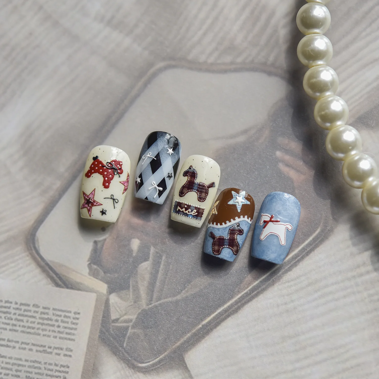 Pegatinas de tela simples y elegantes para decoración de uñas de caballo, calcomanía adhesiva de alta calidad, decoración de manicura, T-5440