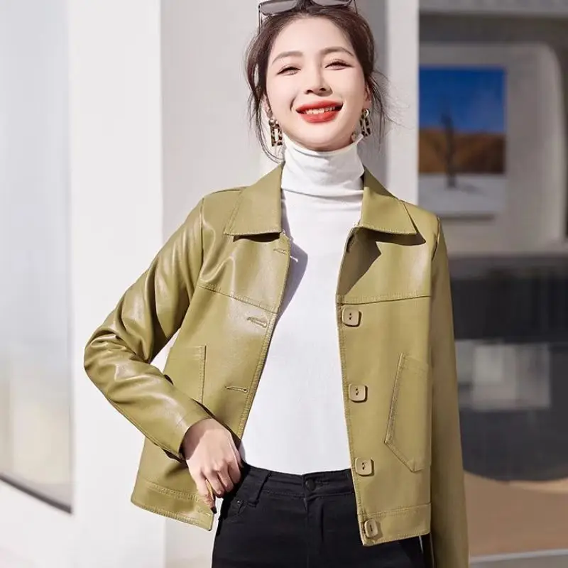 Marca ort Mujer piel de oveja Jaet Slim Fit Biker Sle primavera otoño Faion prendas de vestir exteriores con botones para ir al trabajo