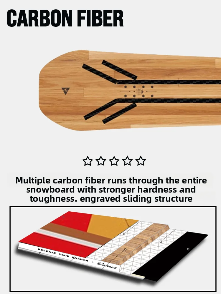 Snowboard Single Partial Engraving Slip Hardness 7 Inlaid Baseplate Sintered Baseplate Carbon Fiber Inner Core Eight-character
