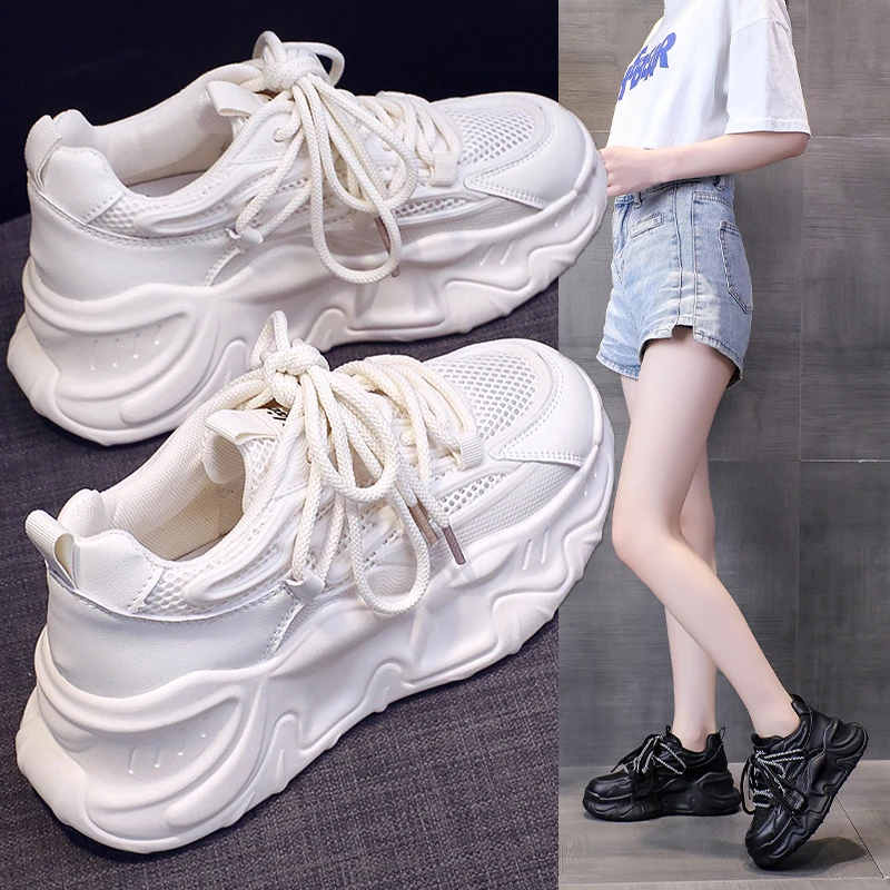 Women's Summer New Showy Feet Small Breathable Thin Thick Sole Elevated Versatile Casual Sports Shoes