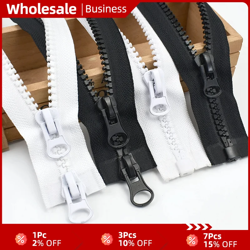 1Pc 60-300cm 5# 8# Resin Zipper Double Slider Zip Black White Single Puller Open-End Zippers Clothes Sewing Zips RepairAccessory