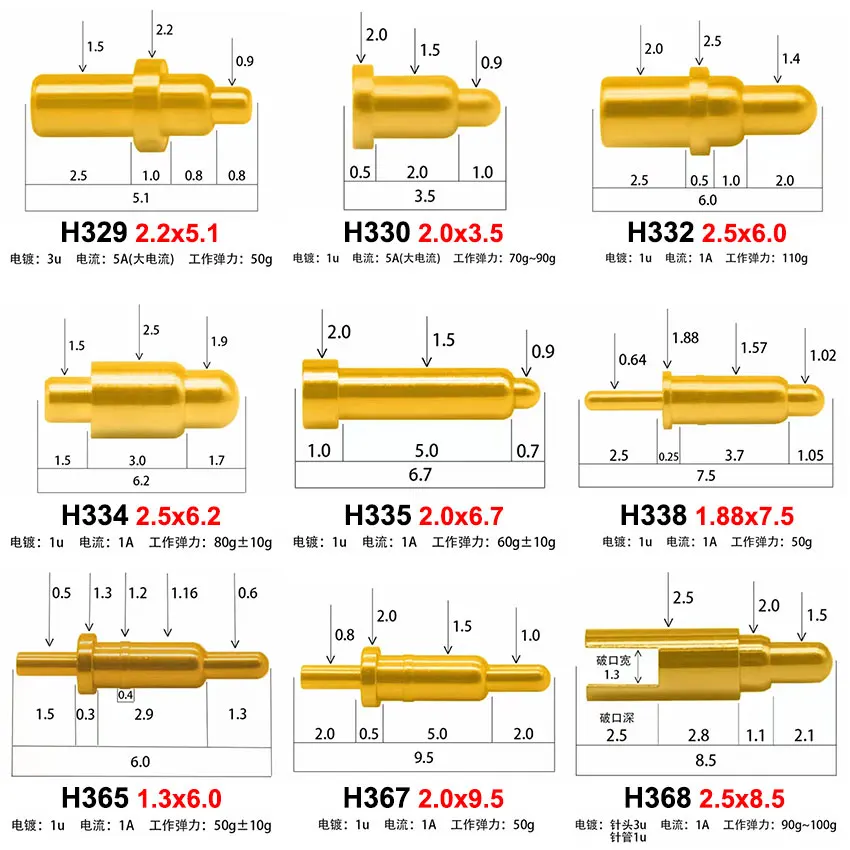 10pcs Pogo Pin Connector 1A 3A 5A Pogopin Battery Spring Load Contact SMT DIP PCB 3.5 4 5 6 7 7.5 8.5 9.5 10mm Test Spring Probe