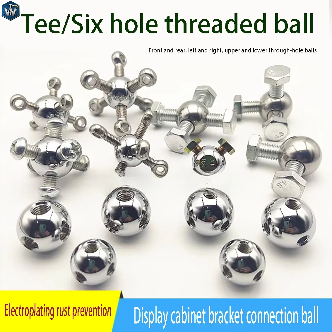 Weiyi 1pcs Three Way Six Hole Threaded Ball 20/25mm* M6/m8 Stainless Steel Threaded Steel Ball Display Cabinet Connection Ball
