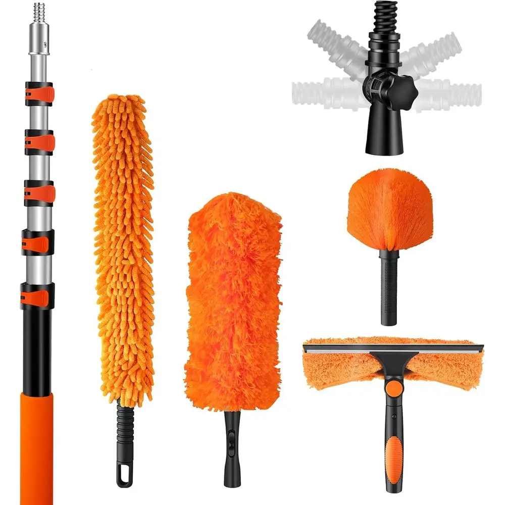 

High Reach Duster Kit with Extendable Pole (5-24ft), Ceiling Fan Blade Cleaner, Cobweb Remover, Bendable Duster, Microfiber Glas