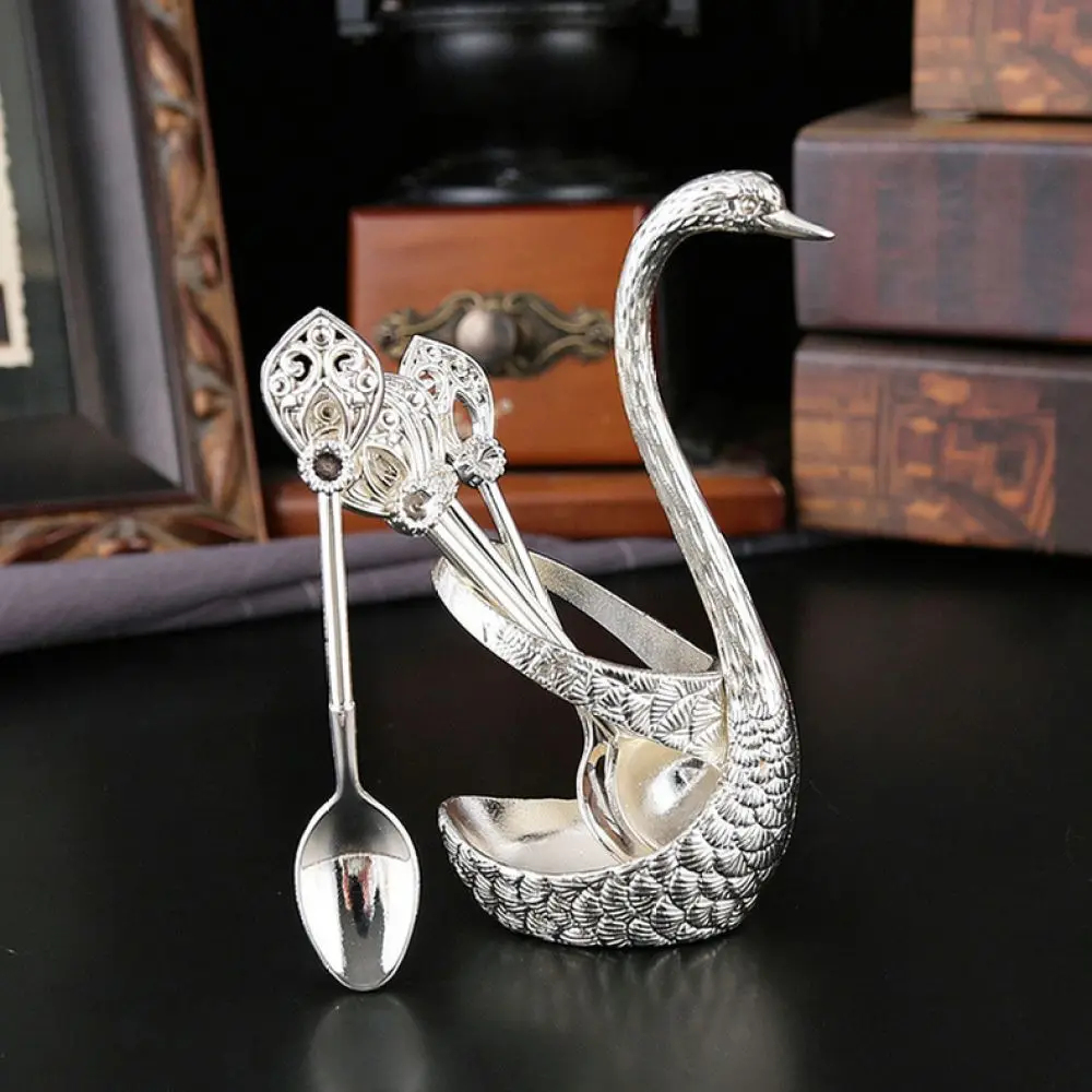 Creative Metal Swan Base Cutlery Set Vintage Coffee Tea Scoop Dessert Fruit Fork Decorative Tableware Accessories
