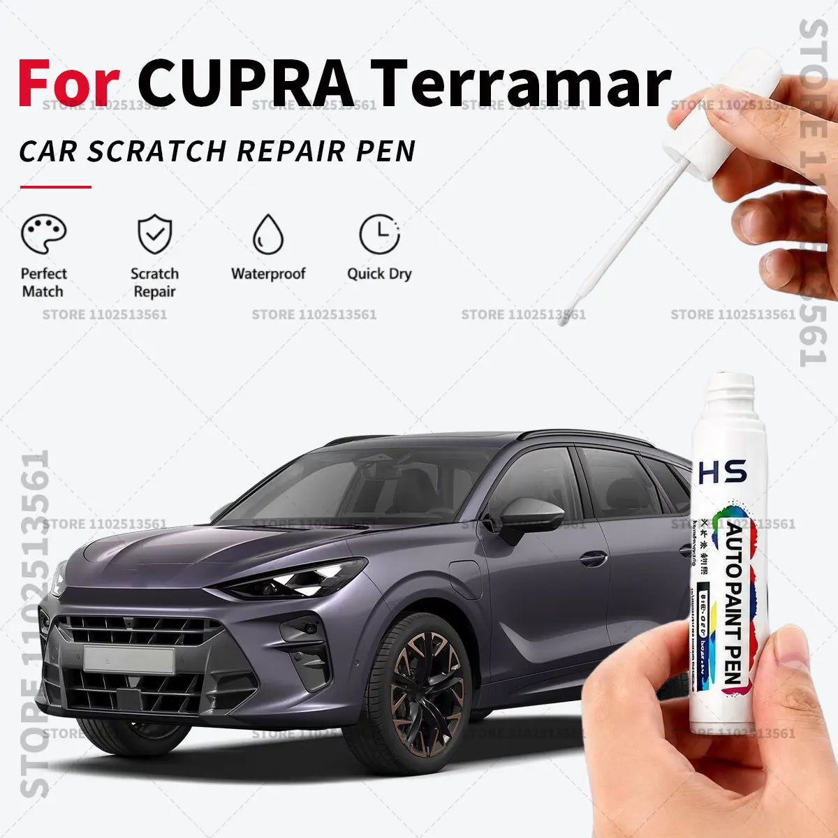 Touch Up Paint Pen Schnellreparatur-Stift für Autokratzer und -schäden, Farbpinsel für CUPRA Terramar Black Desire Red Fiordd Blue Glacial White Grey