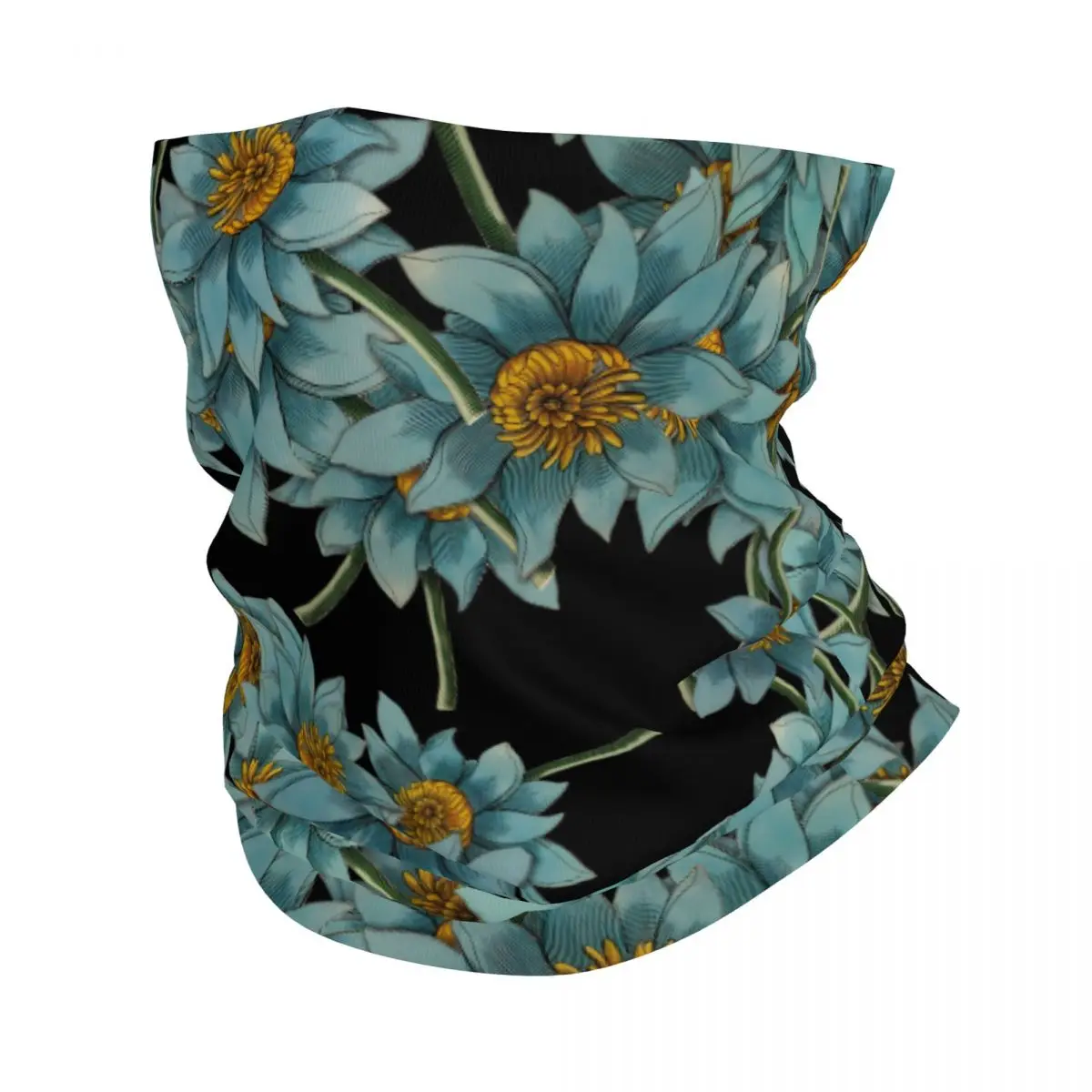 Light BlueWater Lily Flowers Bandana Neck Cover Printed Wrap Mask Scarf Multi-use Headband Riding Unisex Adult Winter