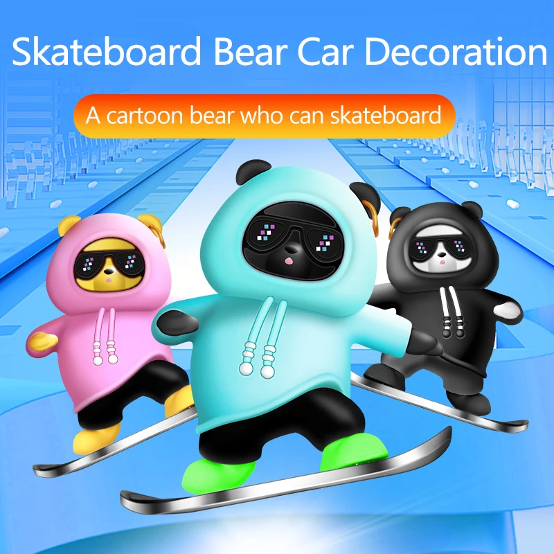 Fashion Multicolor Cartoon Scooter Ornaments Bear Doll Mini Skateboard Bear Car Center Console Decoration Interior Accessories