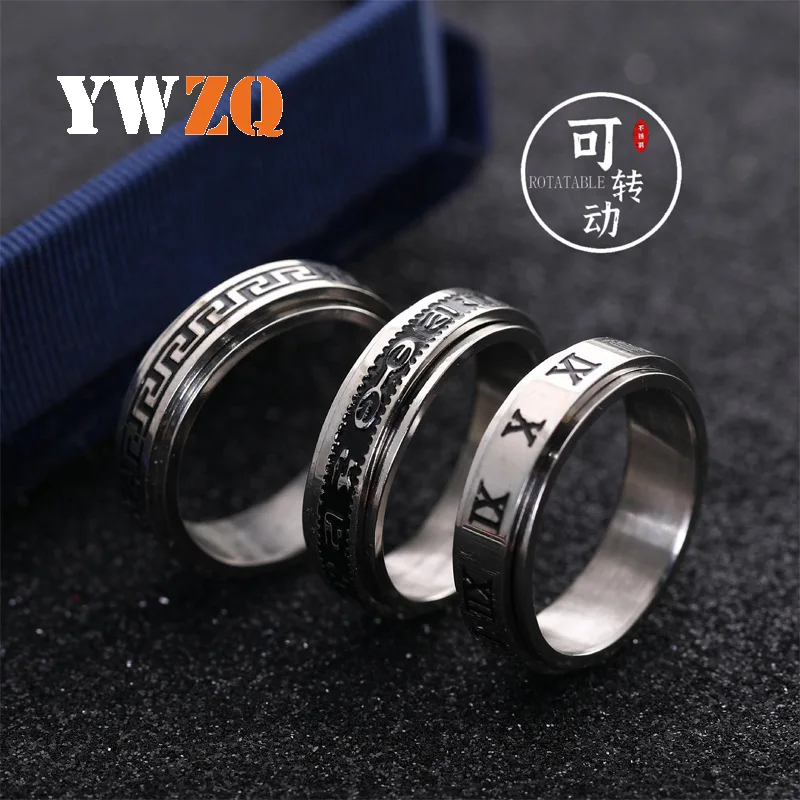 Manufacturer Titanium Steel Ring Does Not Fade Personality Grease Can Turn men's Great Wall Pattern Roman Numerals Stainless Ste