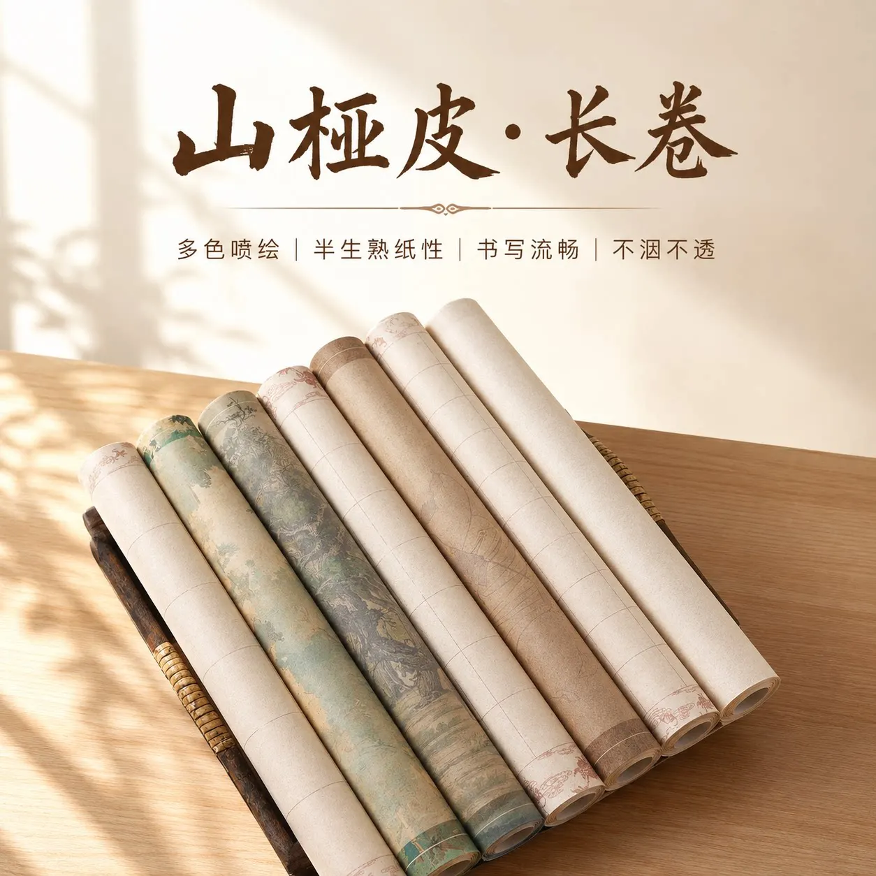 34cm x 10m Half-Ripe Xuan Paper Roll, Chinese Painting Scroll, Wax Dyed Thickened Rice Paper for Calligraphy Practice