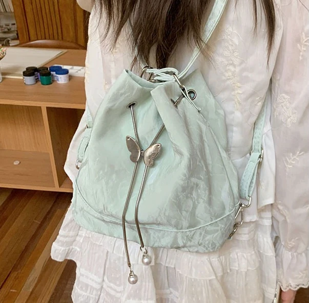 PU leather women's backpack, drawstring drawstring bucket bag, multi-purpose hand-held bag, shoulder and armpit bag