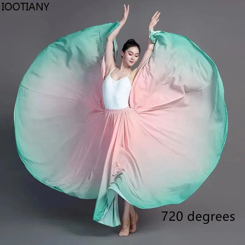 Women Classical Dance Stage Showing Practice Skirt 360-720 Degree Flamenco Dancer Gradient Skirts Carnival Folk Dance Clothing