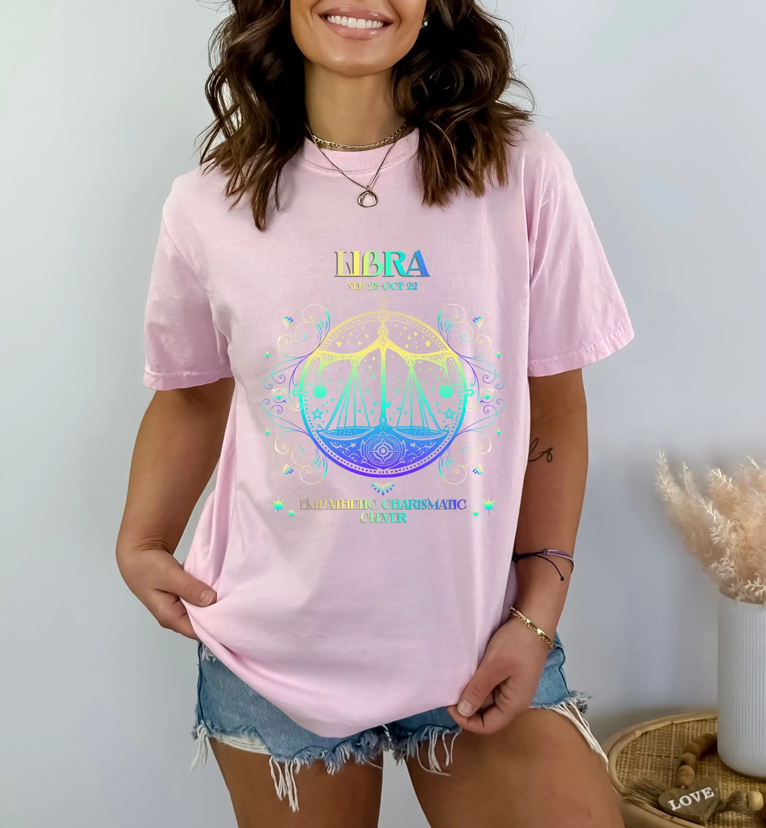 Libra Zodiac T Shirt For Astrology Lover Witchy Birthday Her Air Sign Sept Oct Oversized